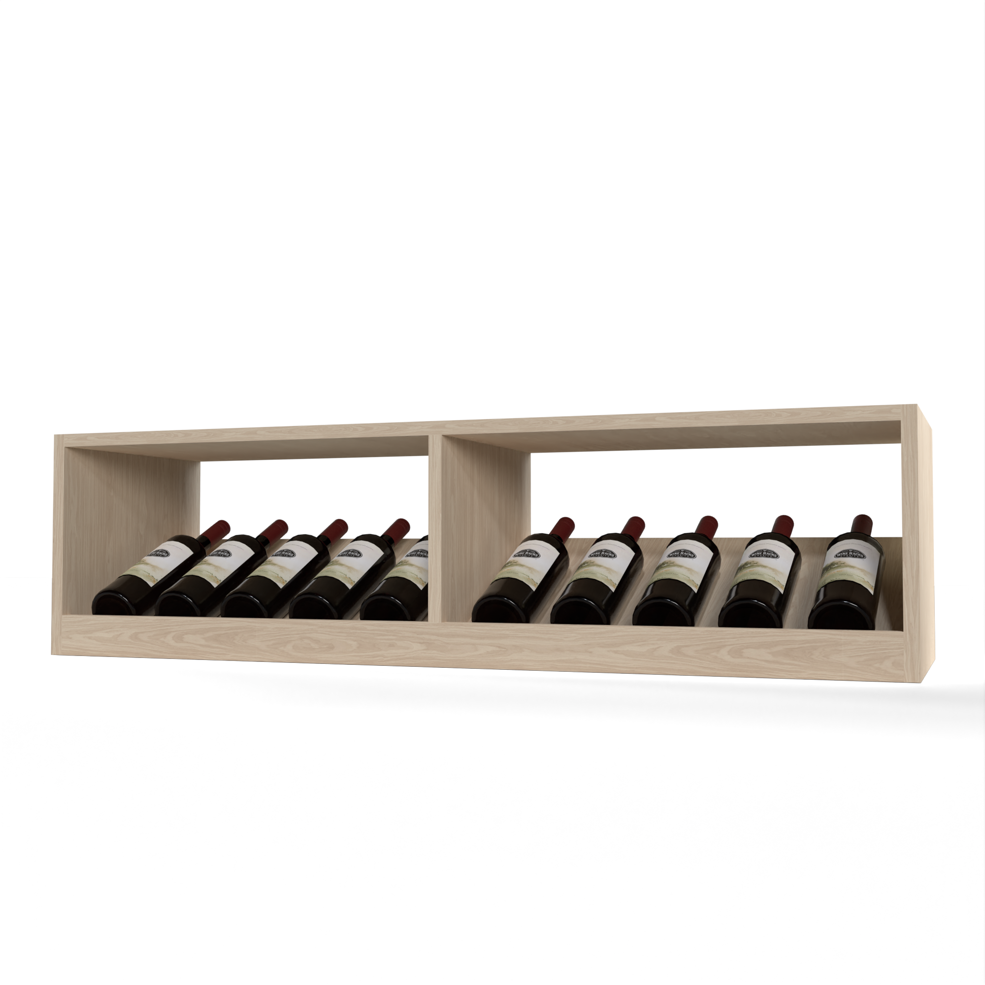 GrandCellar™ 10 Column Full-Depth Elevated Display Row – 12" – White Oak / Unstained