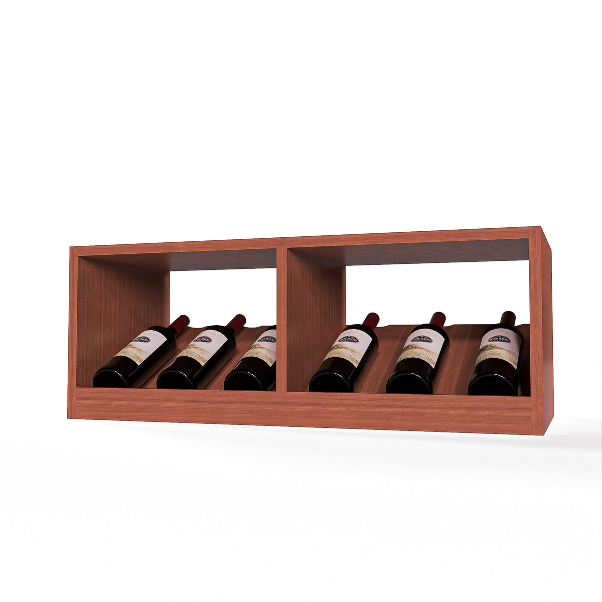 GrandCellar™ 7 Column Full-Depth Elevated Cradle Display Row – 12" – Sapele Mahogany / Unstained