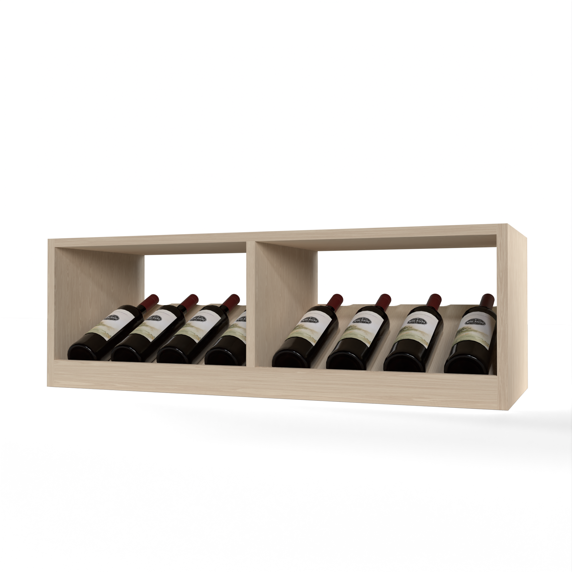 GrandCellar™ 8 Column Full-Depth Elevated Cradle Display Row – 12" – White Oak / Unstained