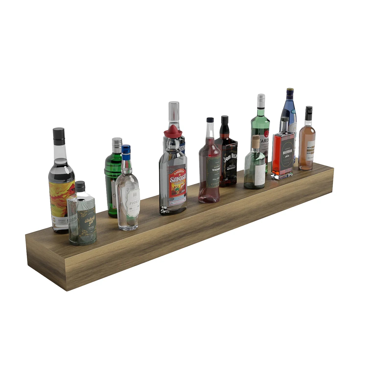 Home Bar 48" Floating Shelf – Ponderosa Pine / Greywash stained