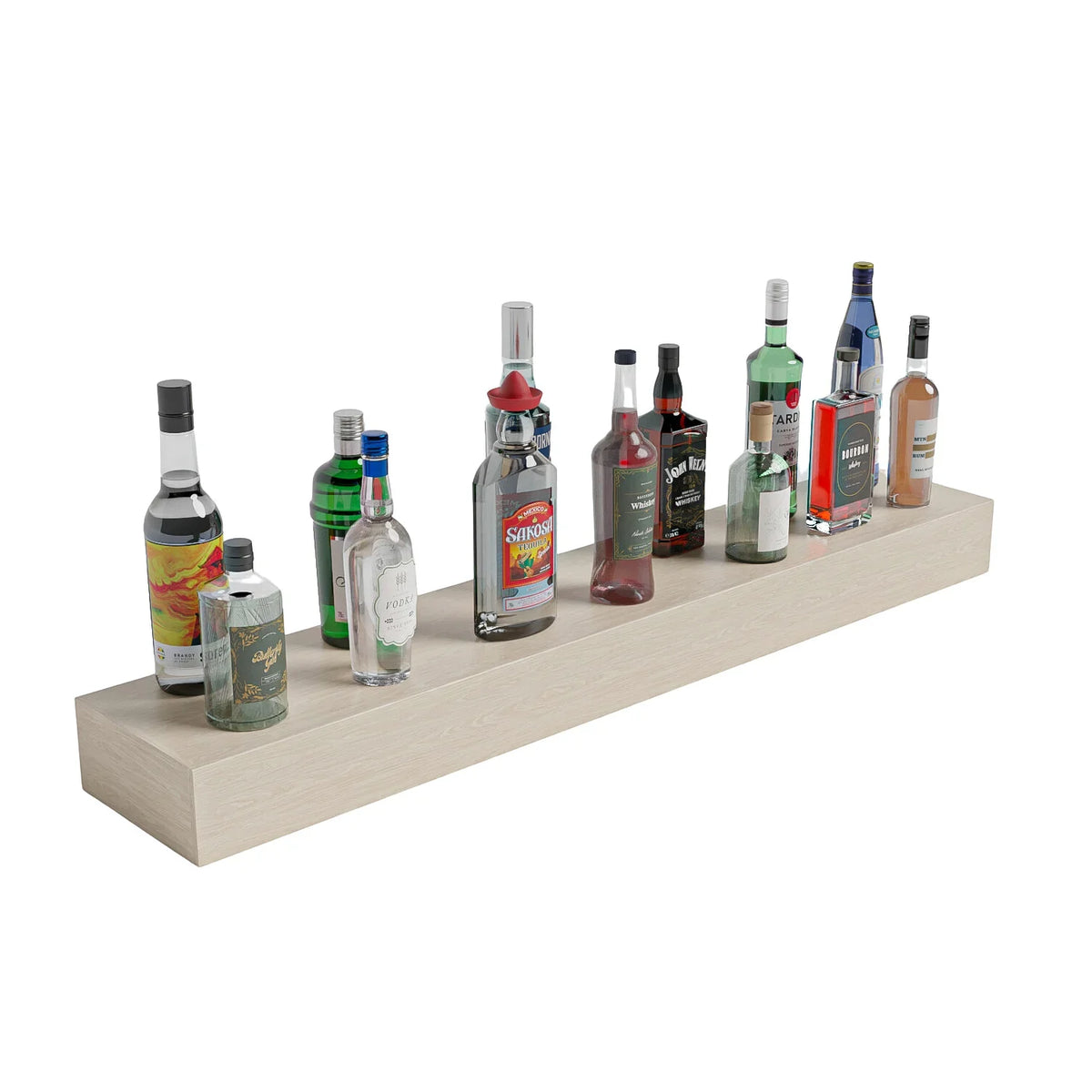 Home Bar 48" Floating Shelf – Ponderosa Pine / Oak stained