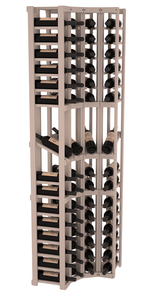 InstaCellar 4 Column Corner Display Row Rack – Knotty Alder / Greywash stained