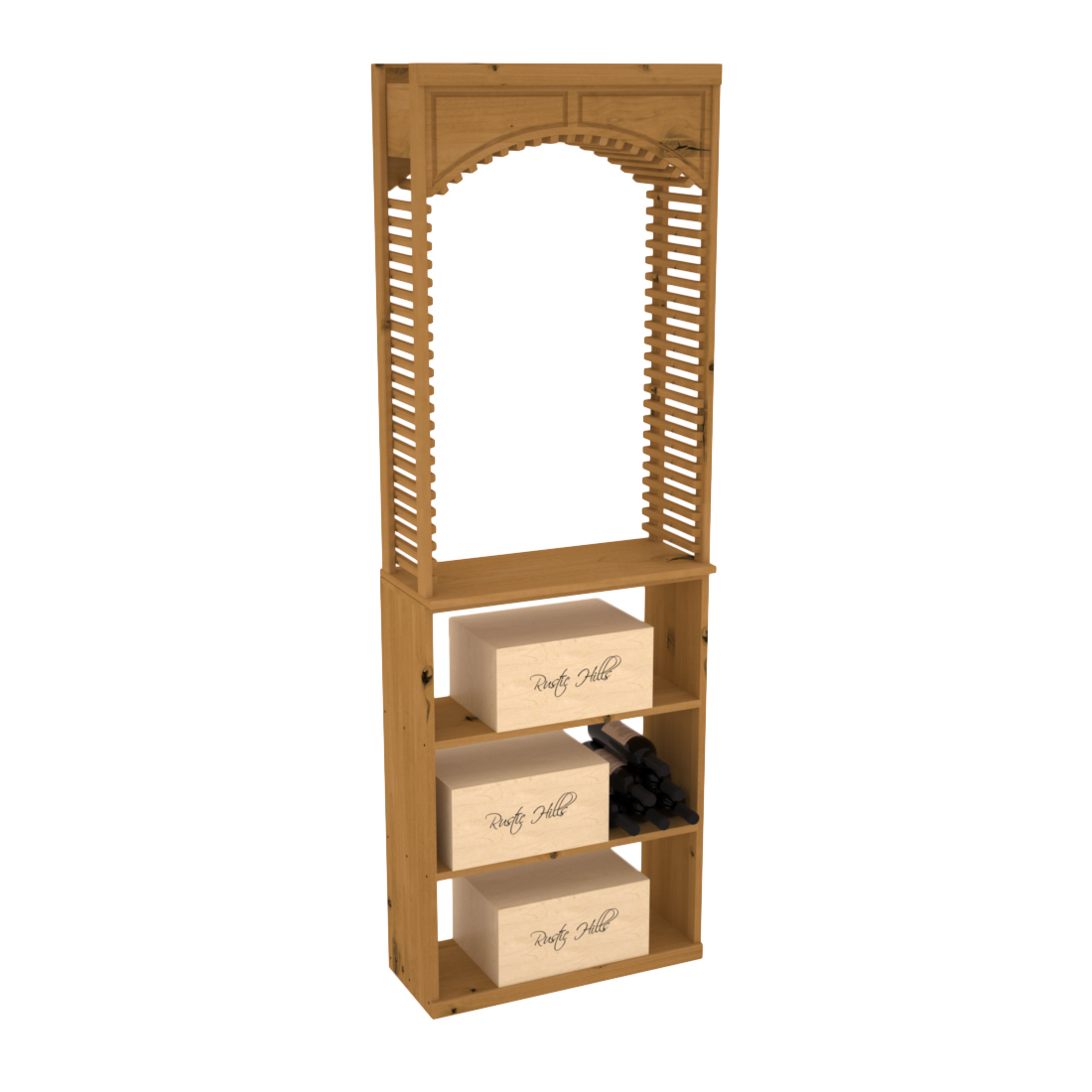 InstaCellar 26" Cellar Arch / Case Bin / Solid Top Combo – Knotty Alder / Oak stained