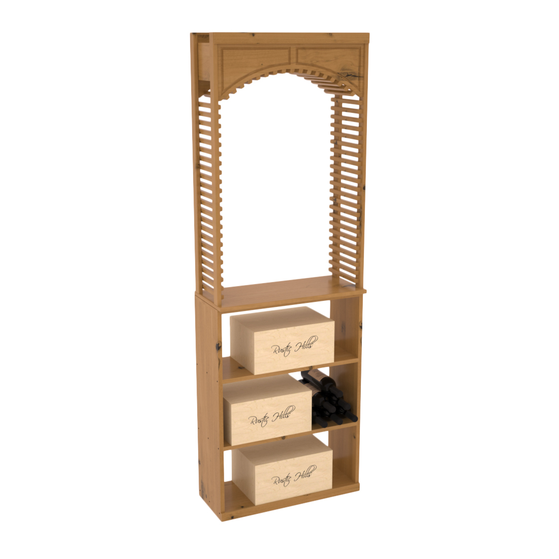 InstaCellar 26" Cellar Arch / Case Bin / Solid Top Combo – Knotty Alder / Oak stained
