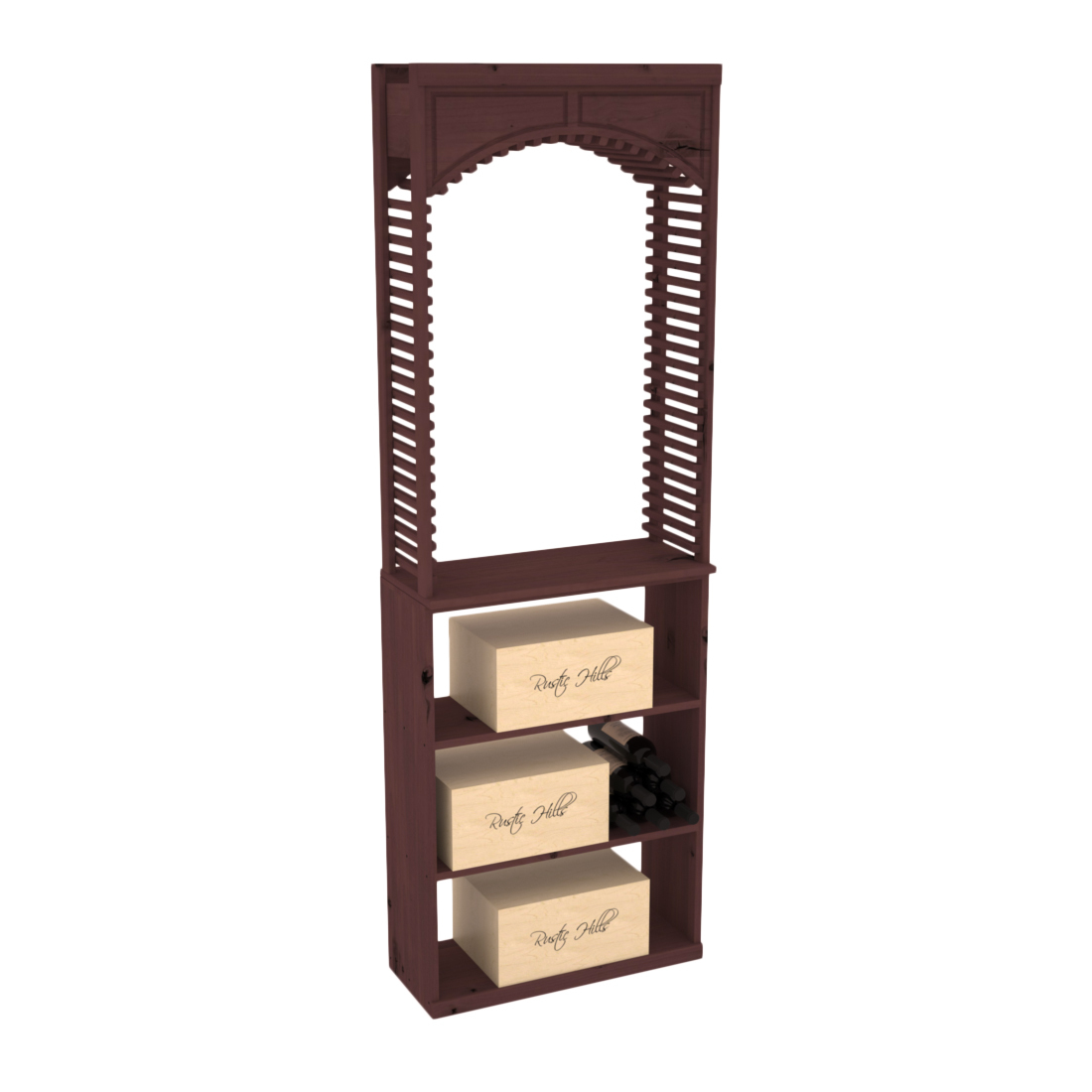 InstaCellar 26" Cellar Arch / Case Bin / Solid Top Combo – Knotty Alder / Walnut stained