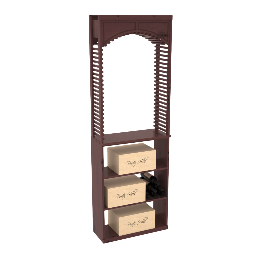 InstaCellar 26" Cellar Arch / Case Bin / Solid Top Combo – Knotty Alder / Walnut stained