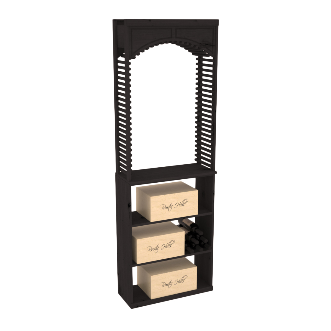 InstaCellar 26" Cellar Arch / Case Bin / Solid Top Combo – Knotty Alder / Black stained