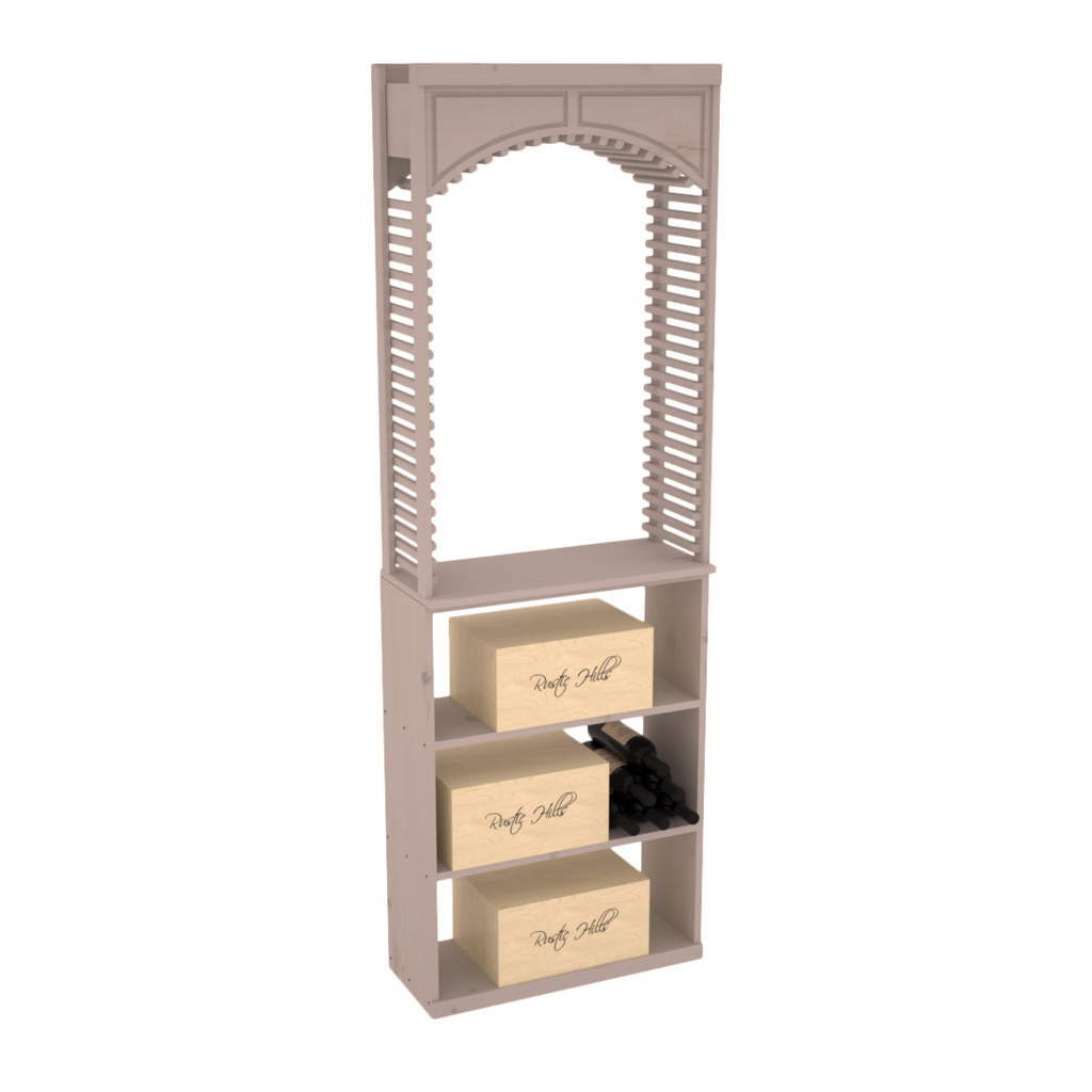 InstaCellar 26" Cellar Arch / Case Bin / Solid Top Combo – Knotty Alder / Greywash stained