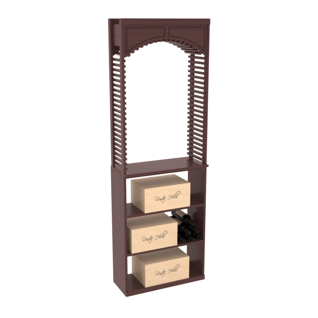 InstaCellar 26" Cellar Arch / Case Bin / Solid Top Combo – Grand Mahogany / Walnut stained