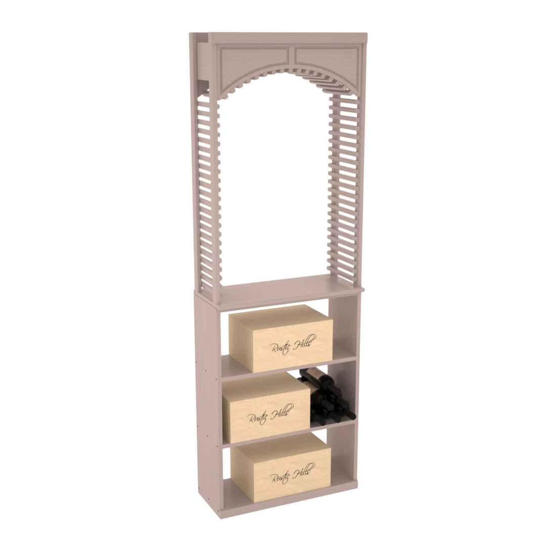 InstaCellar 26" Cellar Arch / Case Bin / Solid Top Combo – Grand Mahogany / Greywash stained