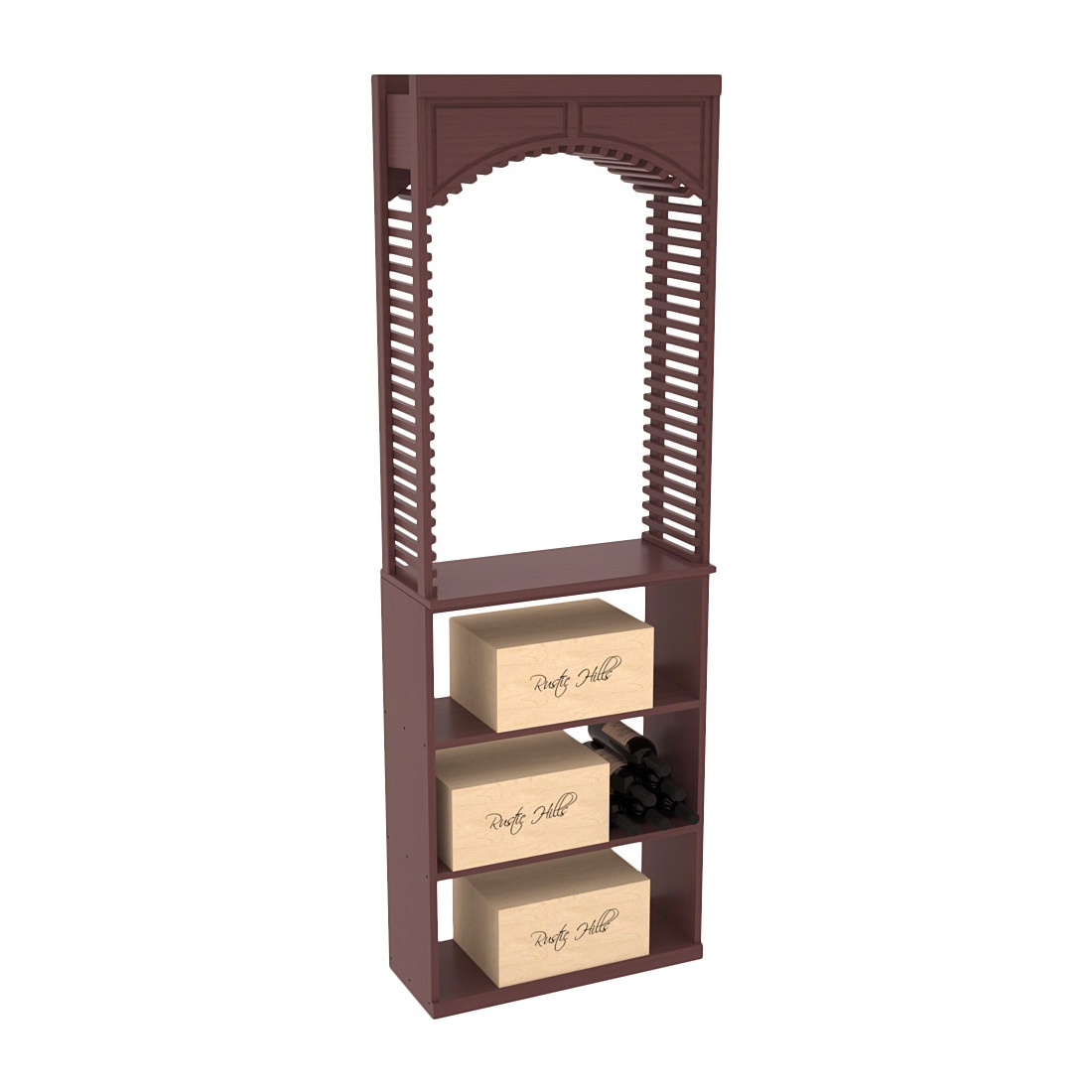 InstaCellar 26" Cellar Arch / Case Bin / Solid Top Combo – Ponderosa Pine / Walnut stained