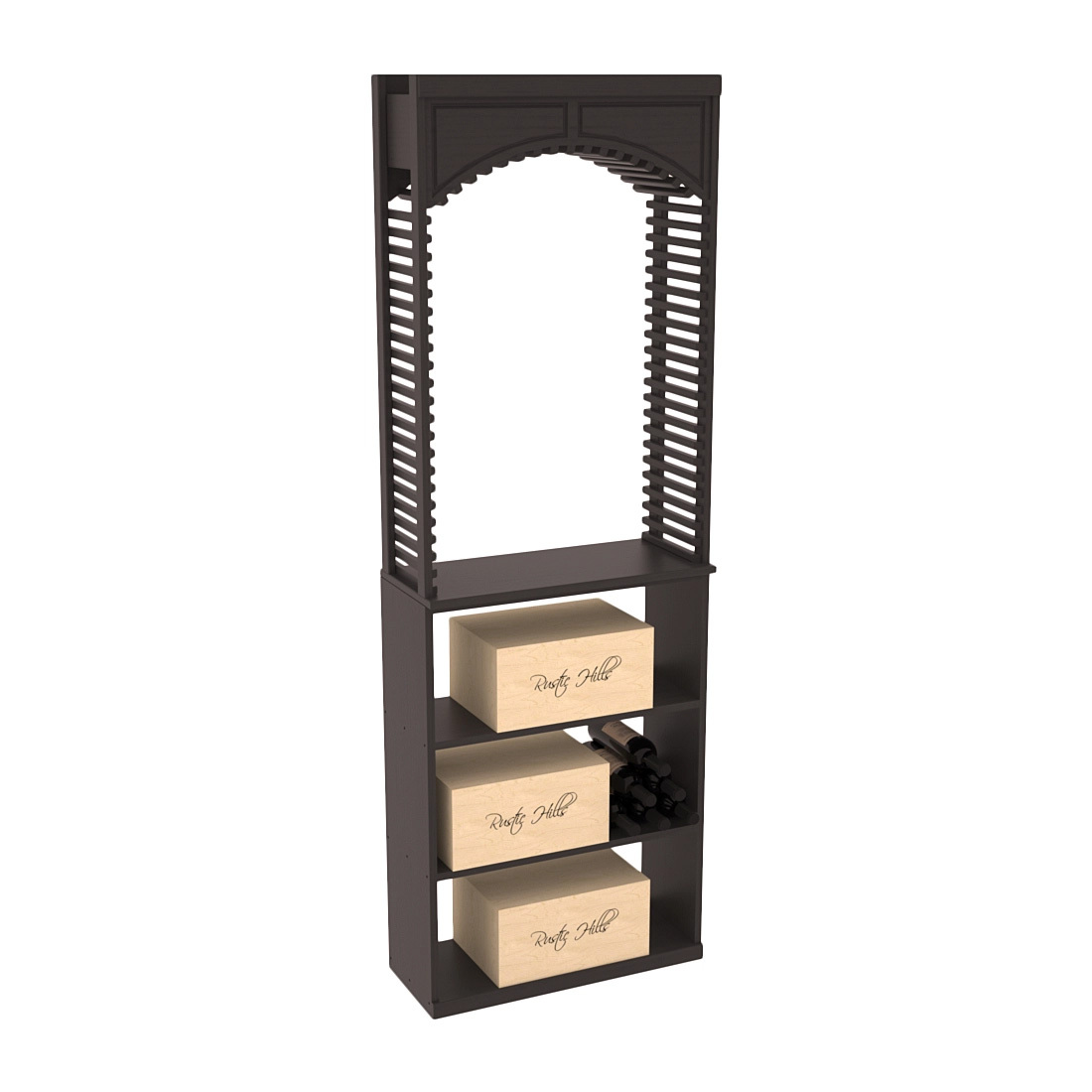 InstaCellar 26" Cellar Arch / Case Bin / Solid Top Combo – Ponderosa Pine / Black stained