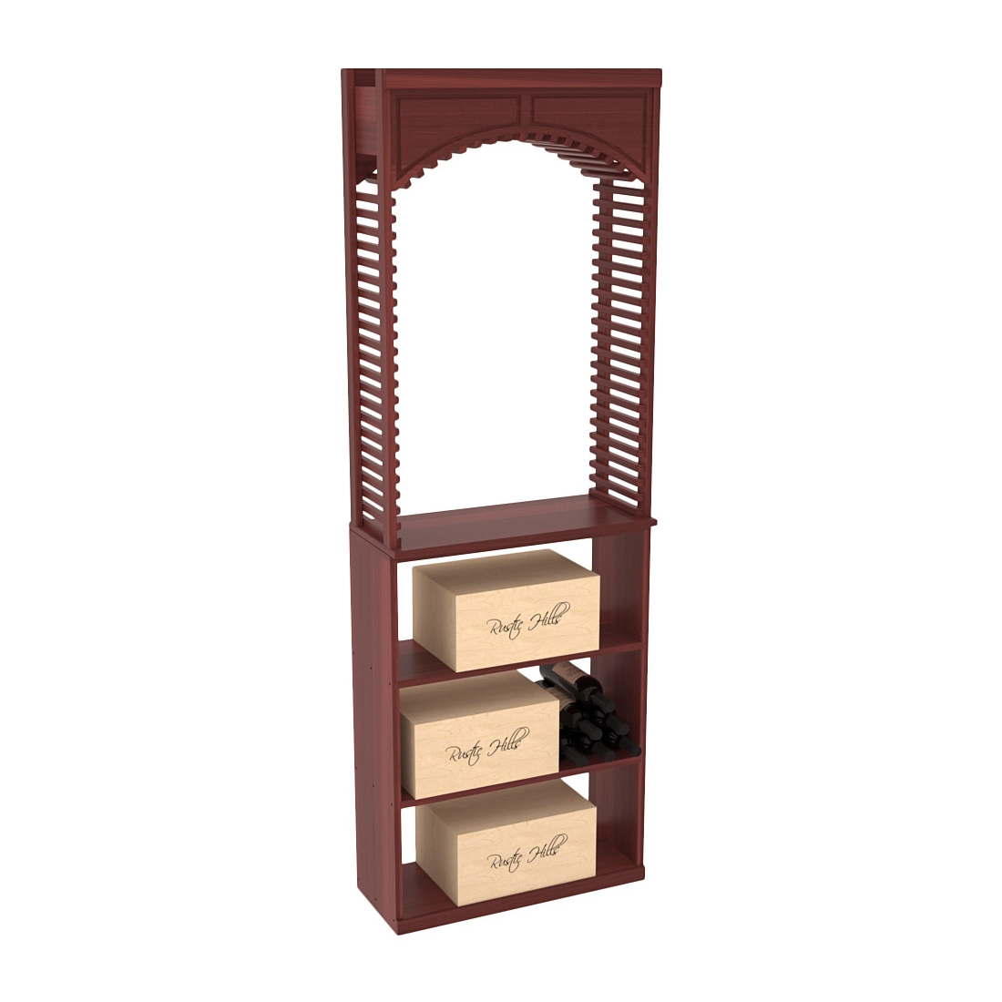 InstaCellar 26" Cellar Arch / Case Bin / Solid Top Combo – Premium Redwood / Cherry stained