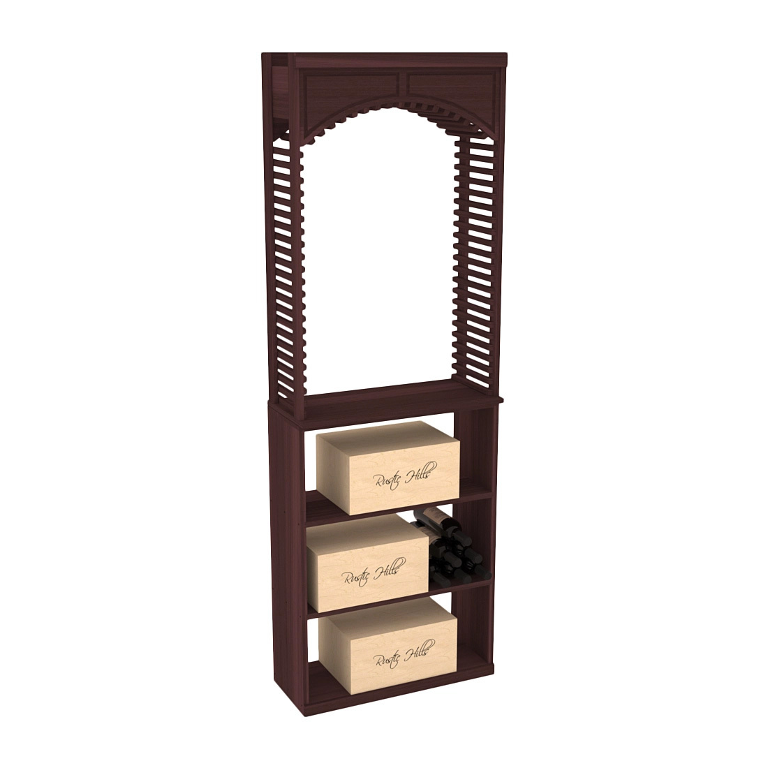 InstaCellar 26" Cellar Arch / Case Bin / Solid Top Combo – Premium Redwood / Walnut stained