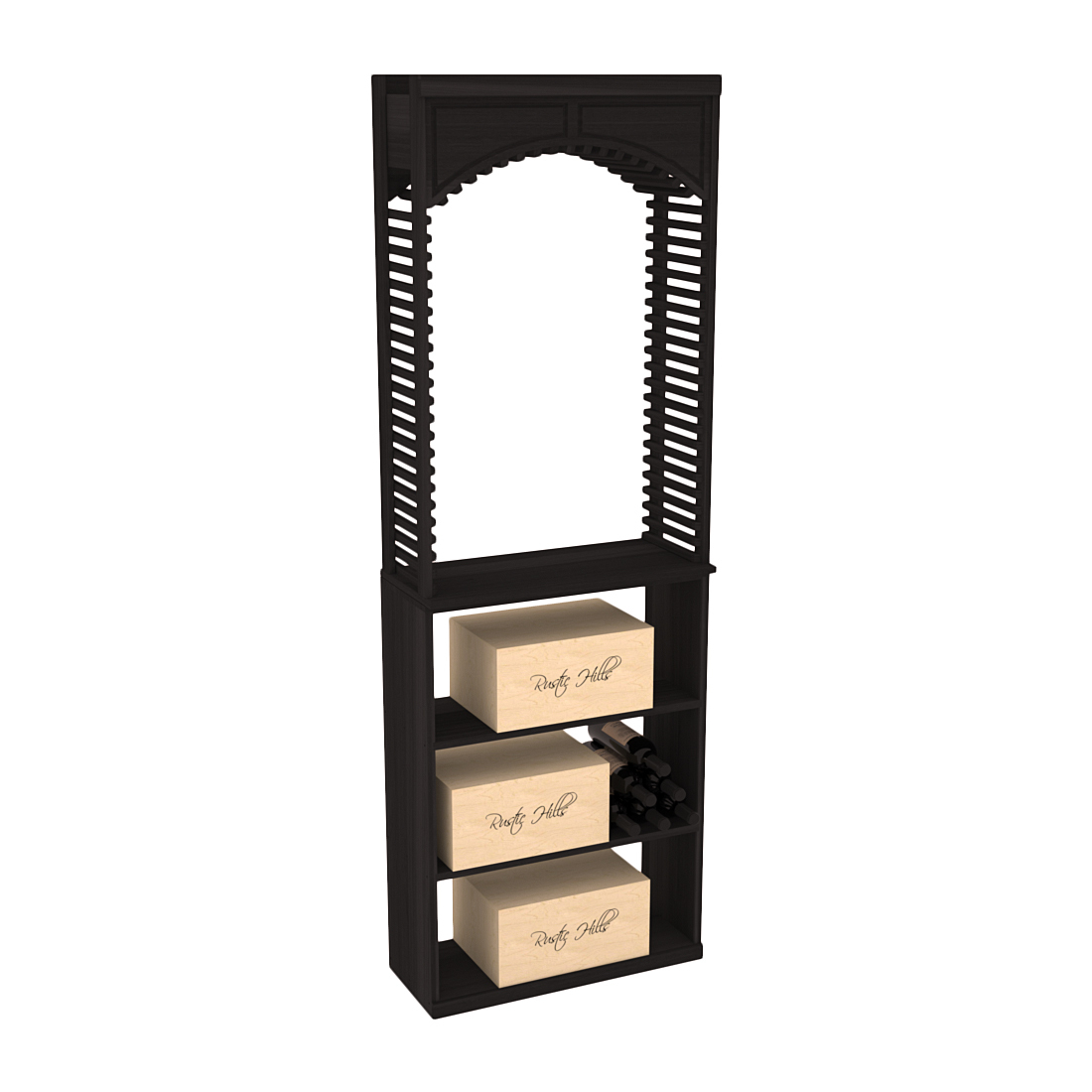 InstaCellar 26" Cellar Arch / Case Bin / Solid Top Combo – Premium Redwood / Black stained