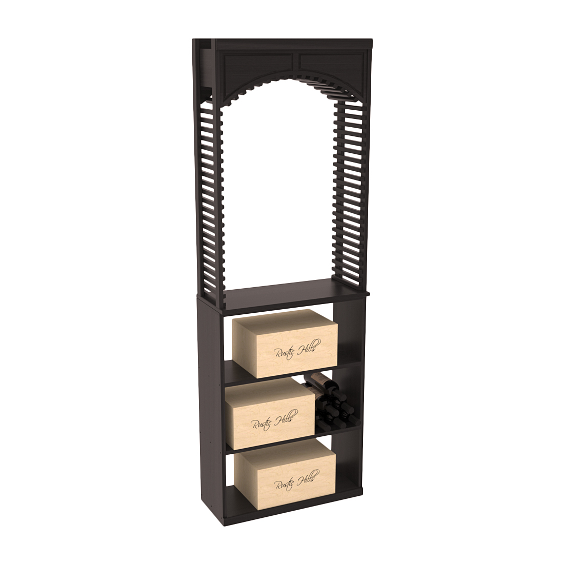 InstaCellar 26" Cellar Arch / Case Bin / Solid Top Combo – Premium Redwood / Black stained