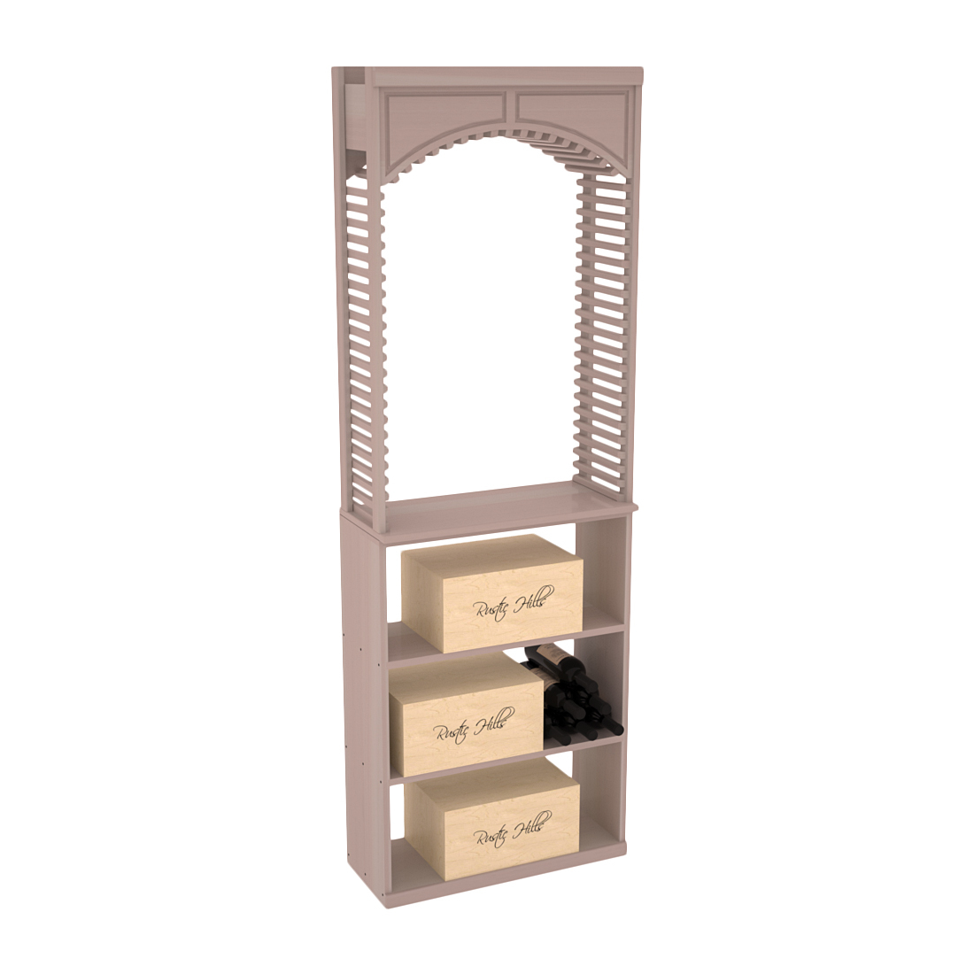 InstaCellar 26" Cellar Arch / Case Bin / Solid Top Combo – Premium Redwood / Greywash stained