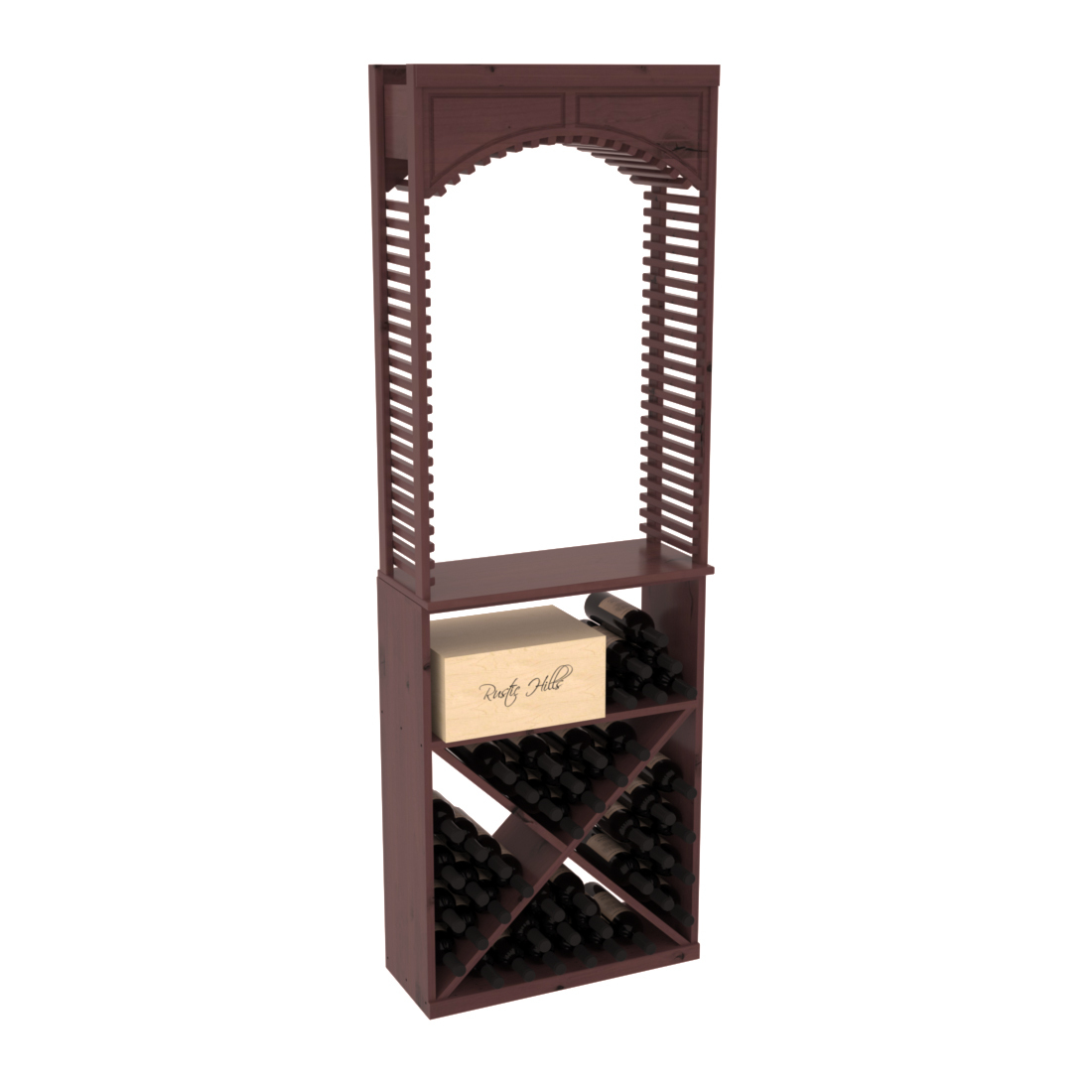 InstaCellar 26" Cellar Arch / X Bin / Solid Top Combo – Knotty Alder / Walnut stained