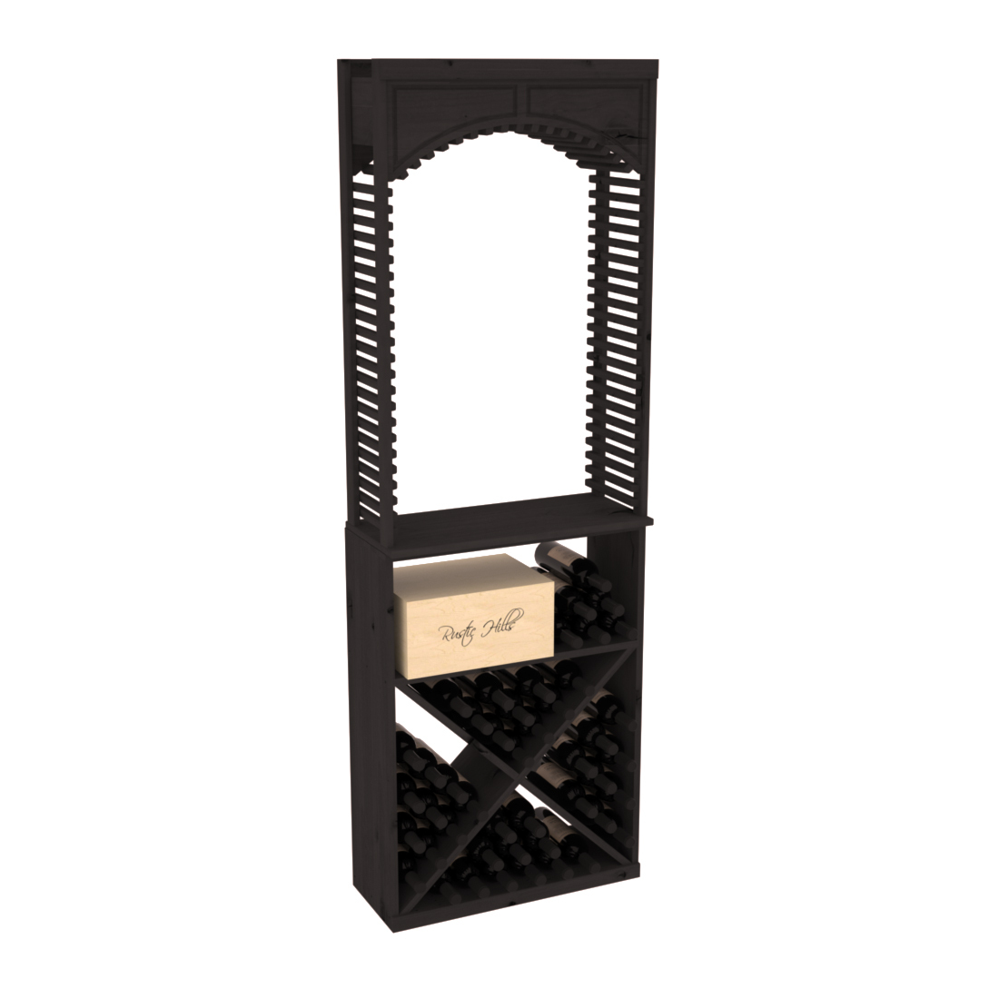 InstaCellar 26" Cellar Arch / X Bin / Solid Top Combo – Knotty Alder / Black stained