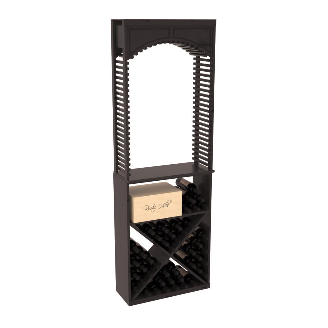 InstaCellar 26" Cellar Arch / X Bin / Solid Top Combo – Knotty Alder / Black stained