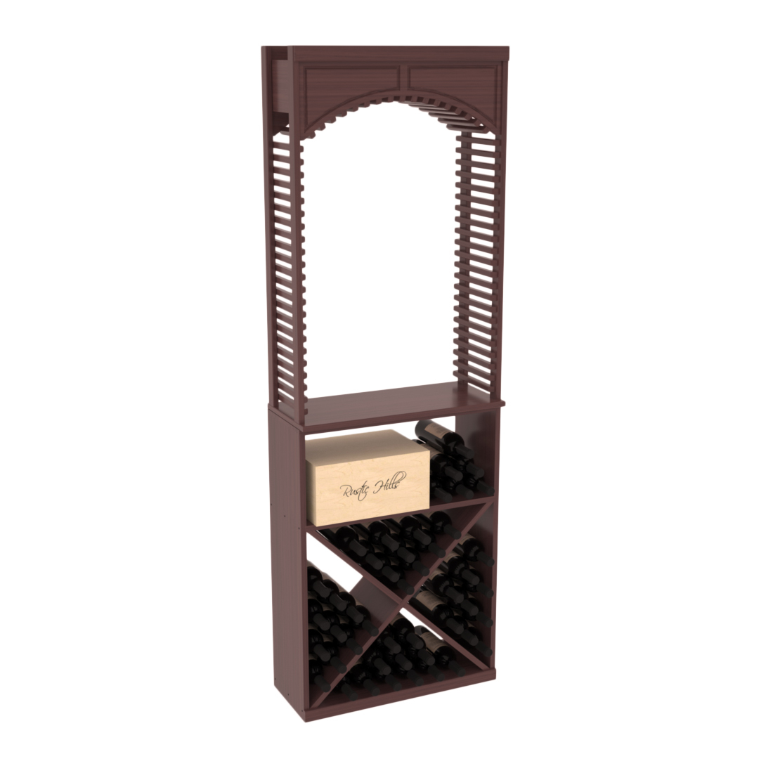 InstaCellar 26" Cellar Arch / X Bin / Solid Top Combo – Grand Mahogany / Walnut stained