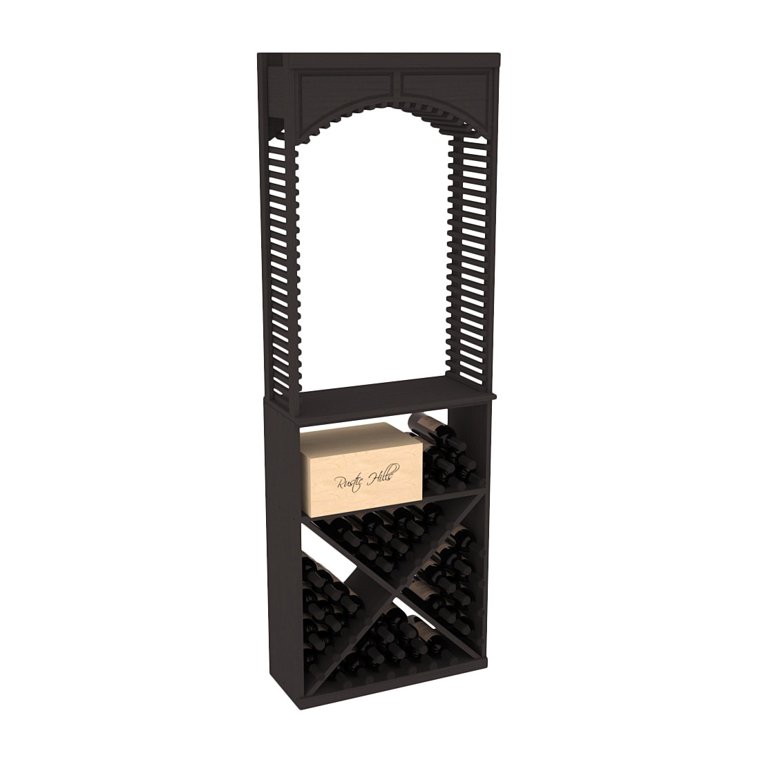 InstaCellar 26" Cellar Arch / X Bin / Solid Top Combo – Ponderosa Pine / Black stained