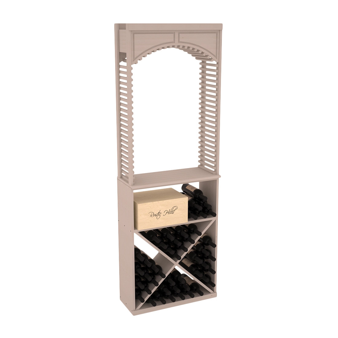 InstaCellar 26" Cellar Arch / X Bin / Solid Top Combo – Ponderosa Pine / Greywash stained