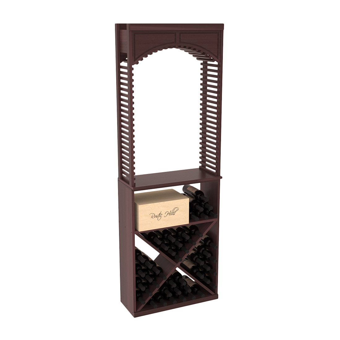 InstaCellar 26" Cellar Arch / X Bin / Solid Top Combo – Premium Redwood / Walnut stained