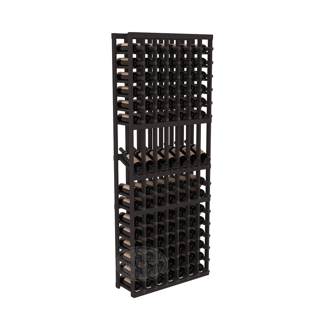 InstaCellar 7 Column Display Row Rack – Ponderosa Pine / Black stained