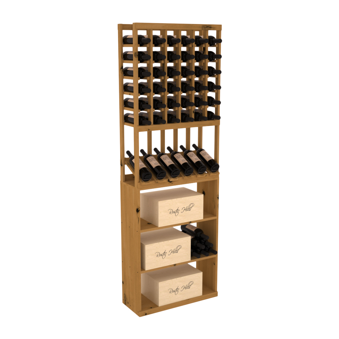 InstaCellar 6 Column High Reveal / Case Bin Combo – Knotty Alder / Oak stained