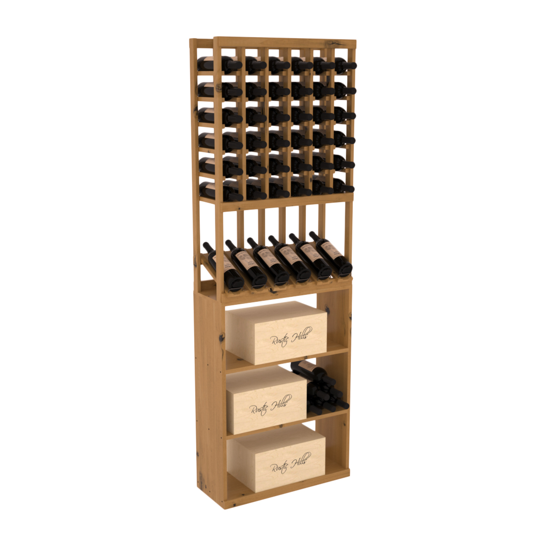 InstaCellar 6 Column High Reveal / Case Bin Combo – Knotty Alder / Oak stained