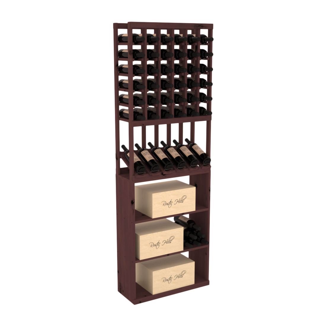 InstaCellar 6 Column High Reveal / Case Bin Combo – Knotty Alder / Walnut stained
