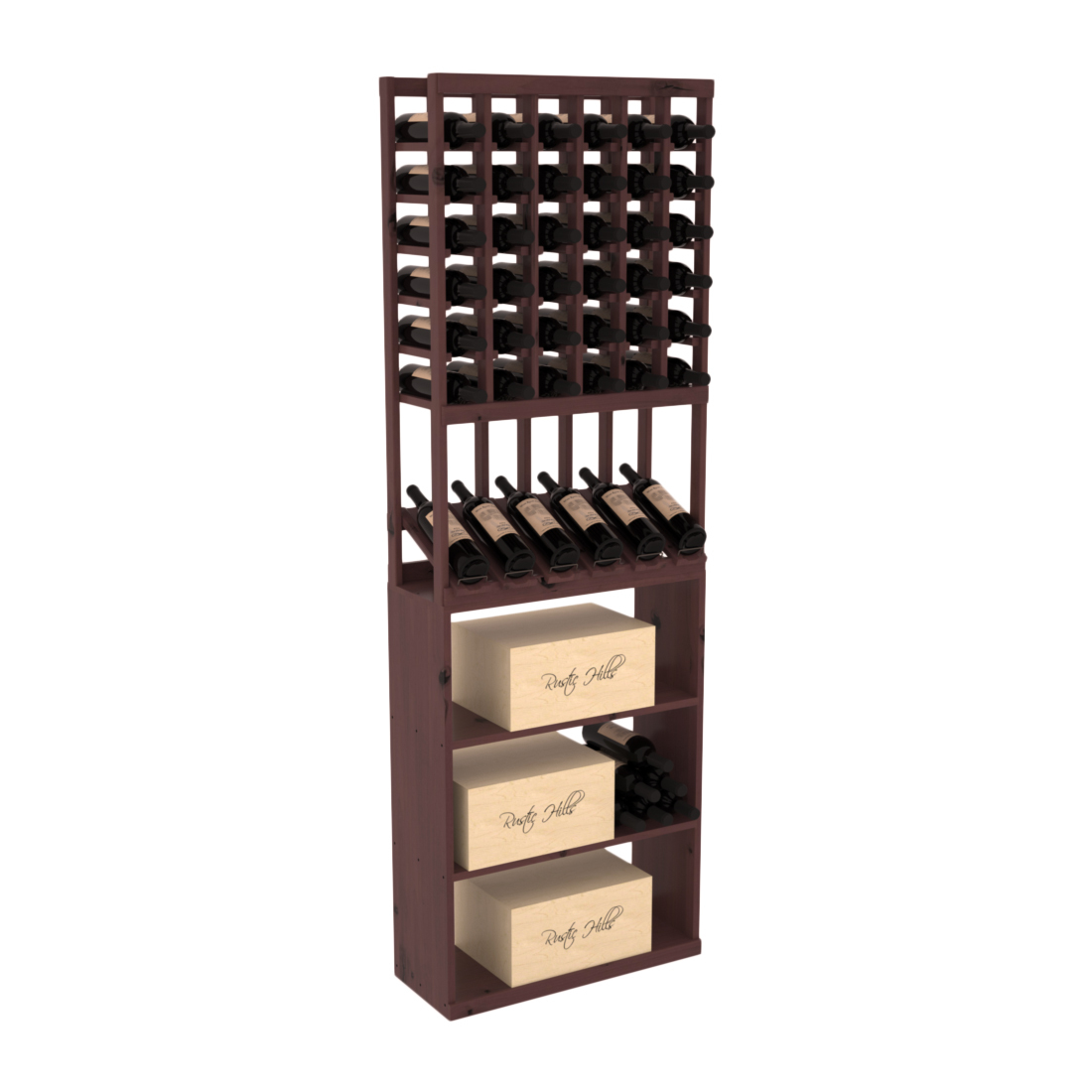 InstaCellar 6 Column High Reveal / Case Bin Combo – Knotty Alder / Walnut stained