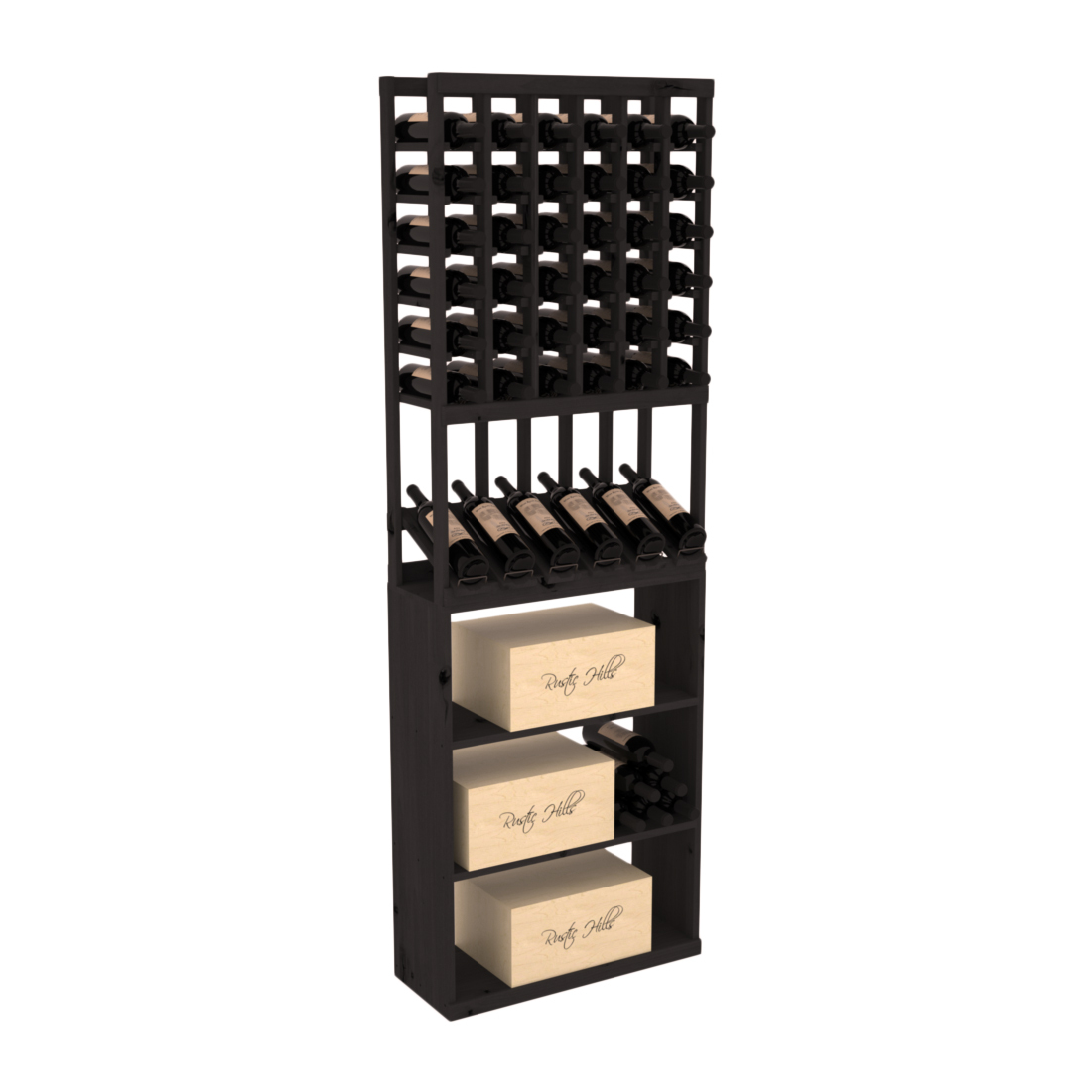 InstaCellar 6 Column High Reveal / Case Bin Combo – Knotty Alder / Black stained