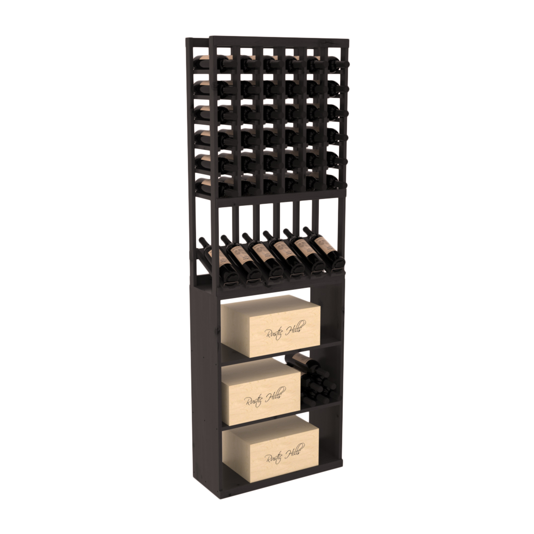 InstaCellar 6 Column High Reveal / Case Bin Combo – Knotty Alder / Black stained