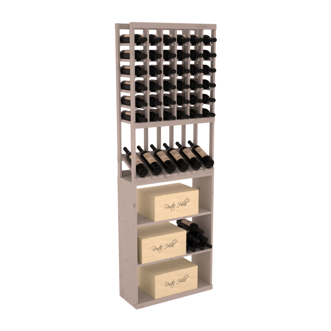 InstaCellar 6 Column High Reveal / Case Bin Combo – Knotty Alder / Greywash stained