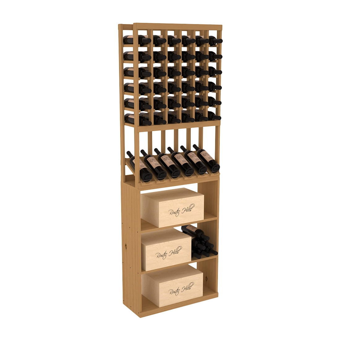 InstaCellar 6 Column High Reveal / Case Bin Combo – Ponderosa Pine / Oak stained