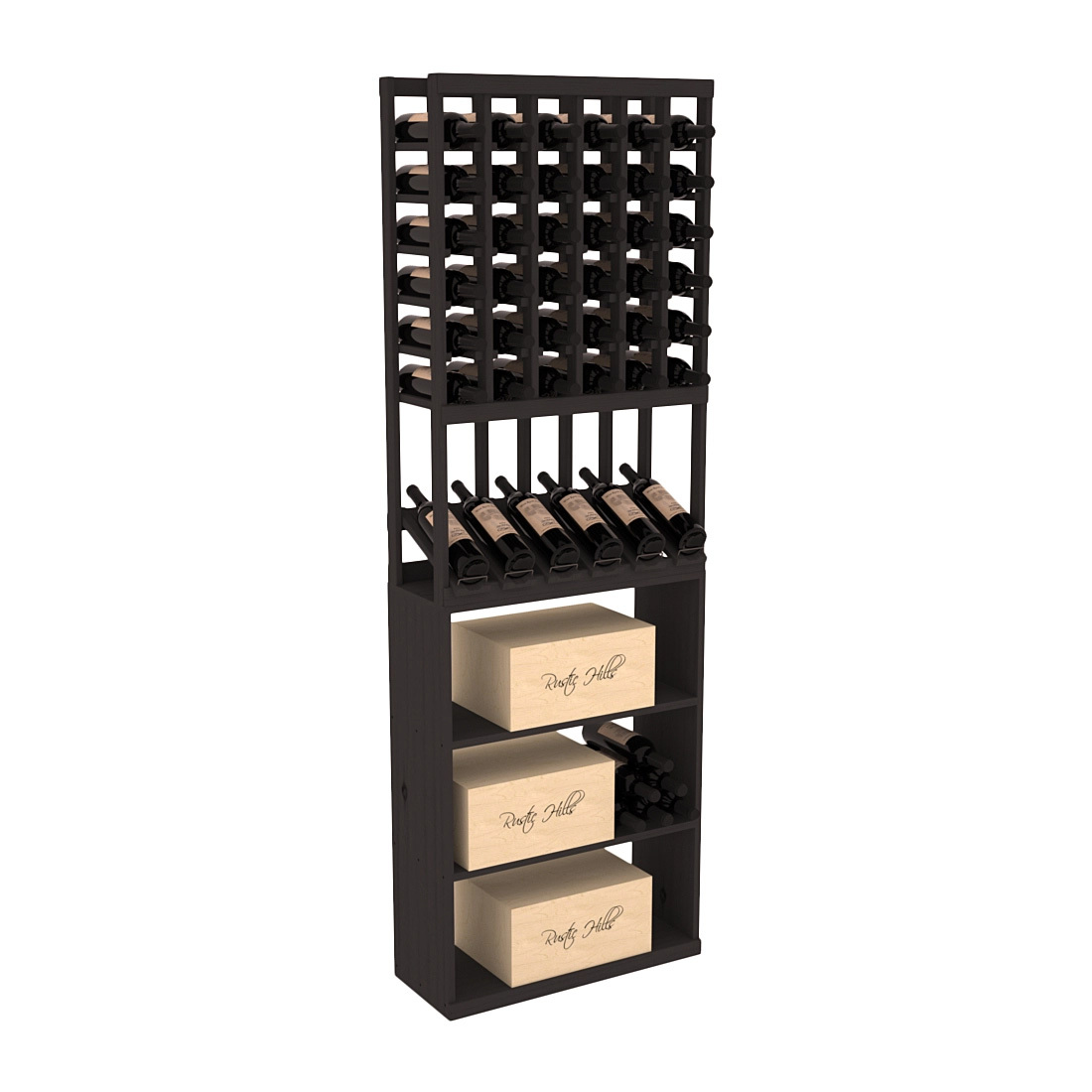InstaCellar 6 Column High Reveal / Case Bin Combo – Ponderosa Pine / Black stained