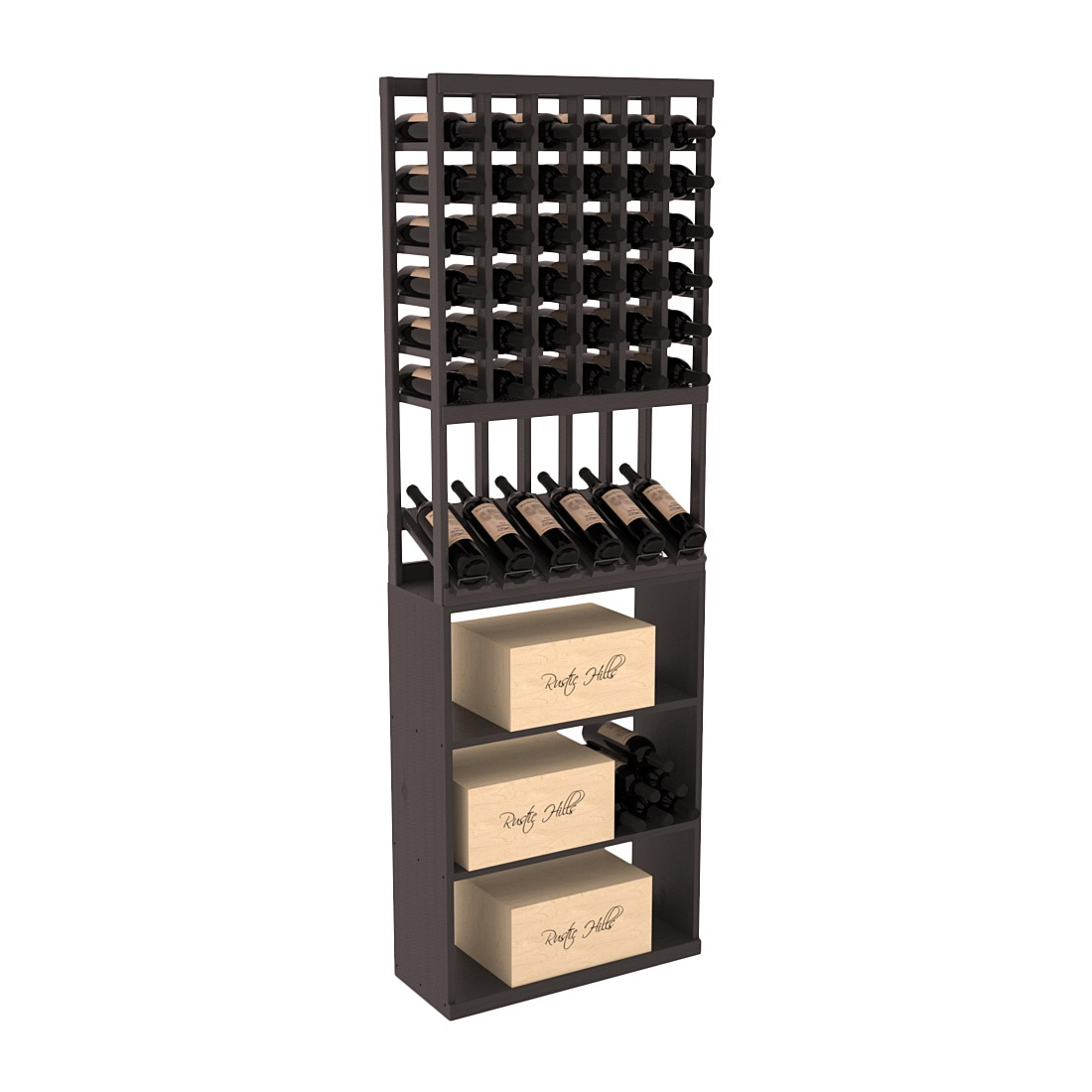 InstaCellar 6 Column High Reveal / Case Bin Combo – Ponderosa Pine / Black stained