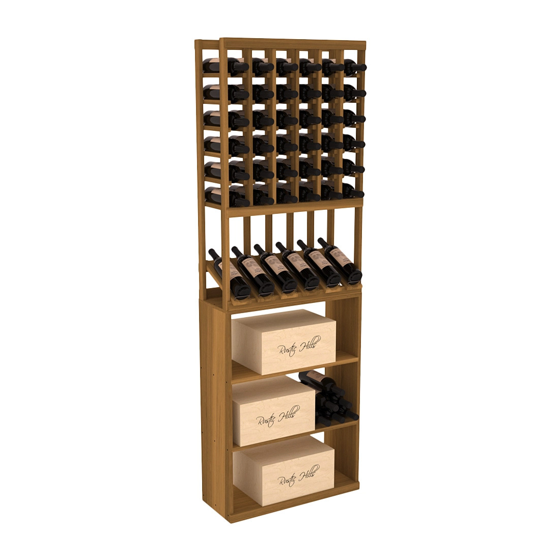 InstaCellar 6 Column High Reveal / Case Bin Combo – Premium Redwood / Oak stained