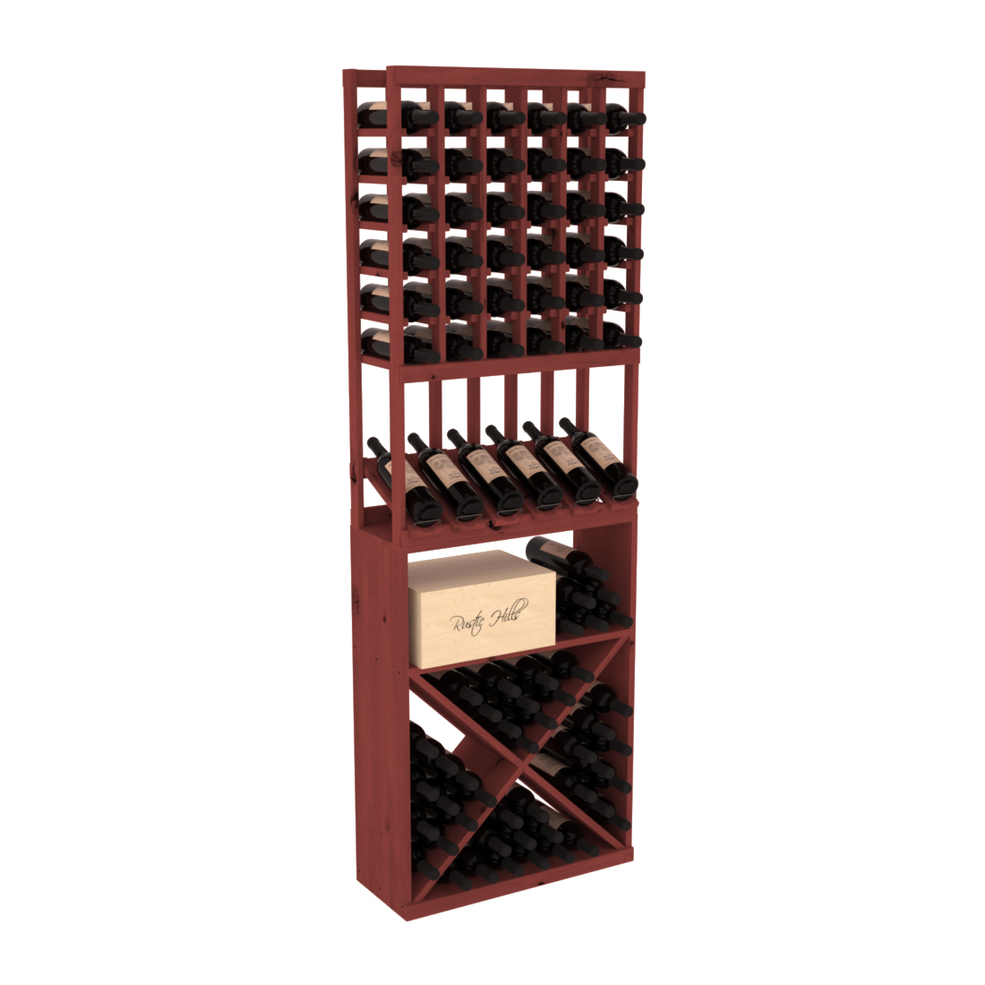 InstaCellar 6 Column High Reveal / X Bin Combo – Knotty Alder / Cherry stained
