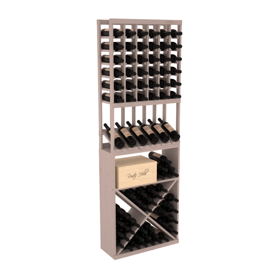 InstaCellar 6 Column High Reveal / X Bin Combo – Knotty Alder / Greywash stained