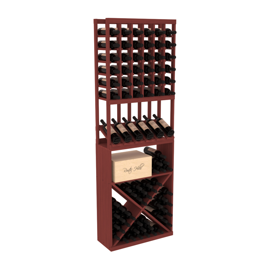 InstaCellar 6 Column High Reveal / X Bin Combo – Grand Mahogany / Cherry stained