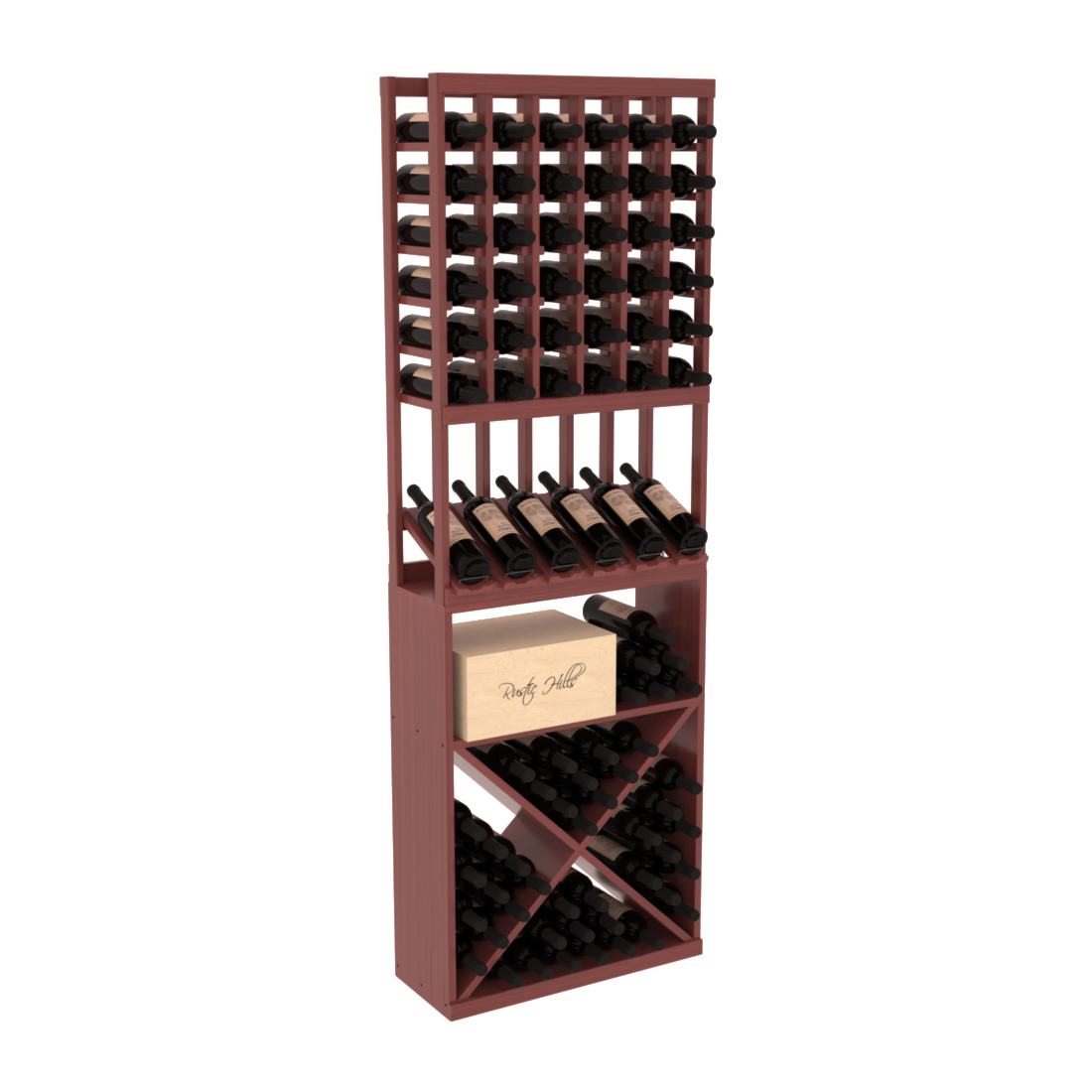 InstaCellar 6 Column High Reveal / X Bin Combo – Grand Mahogany / Cherry stained