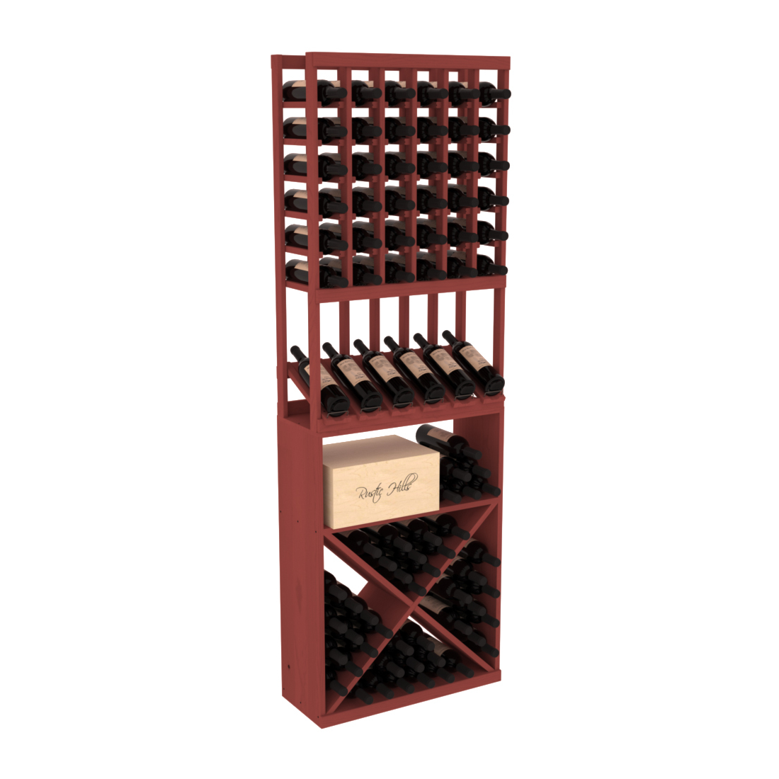 InstaCellar 6 Column High Reveal / X Bin Combo – Ponderosa Pine / Cherry stained