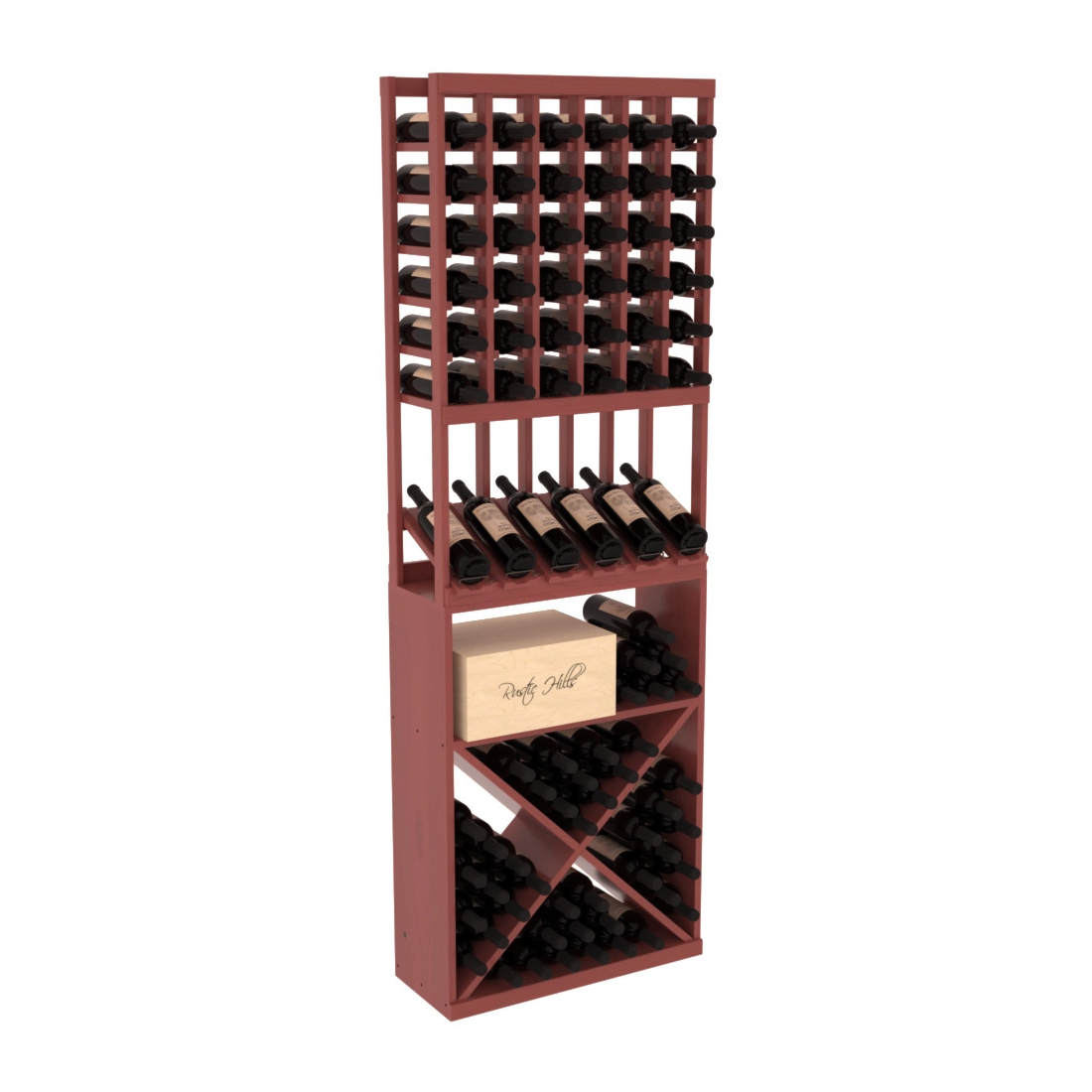 InstaCellar 6 Column High Reveal / X Bin Combo – Ponderosa Pine / Cherry stained