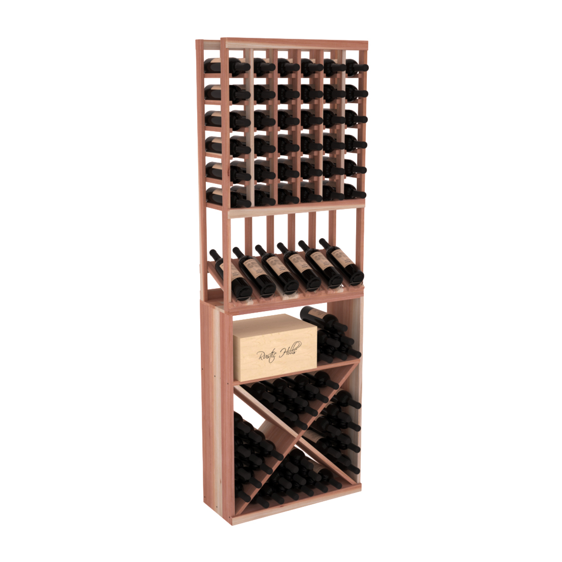 InstaCellar 6 Column High Reveal / X Bin Combo – Premium Redwood / Unstained