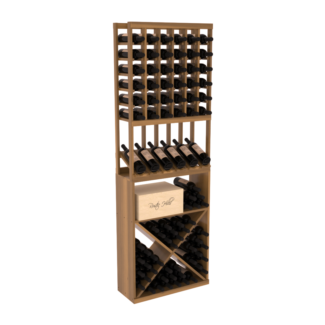 InstaCellar 6 Column High Reveal / X Bin Combo – Premium Redwood / Oak stained
