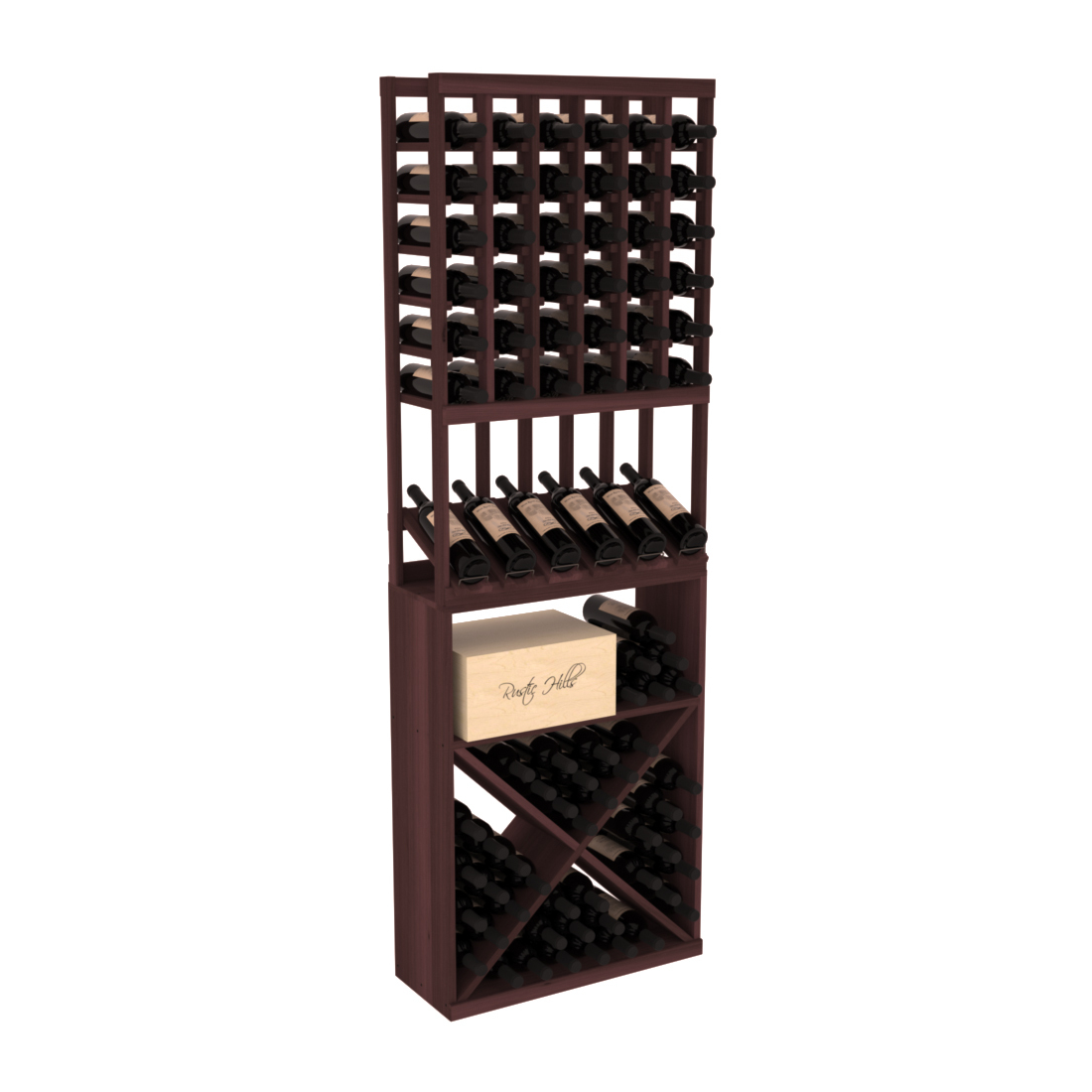 InstaCellar 6 Column High Reveal / X Bin Combo – Premium Redwood / Walnut stained