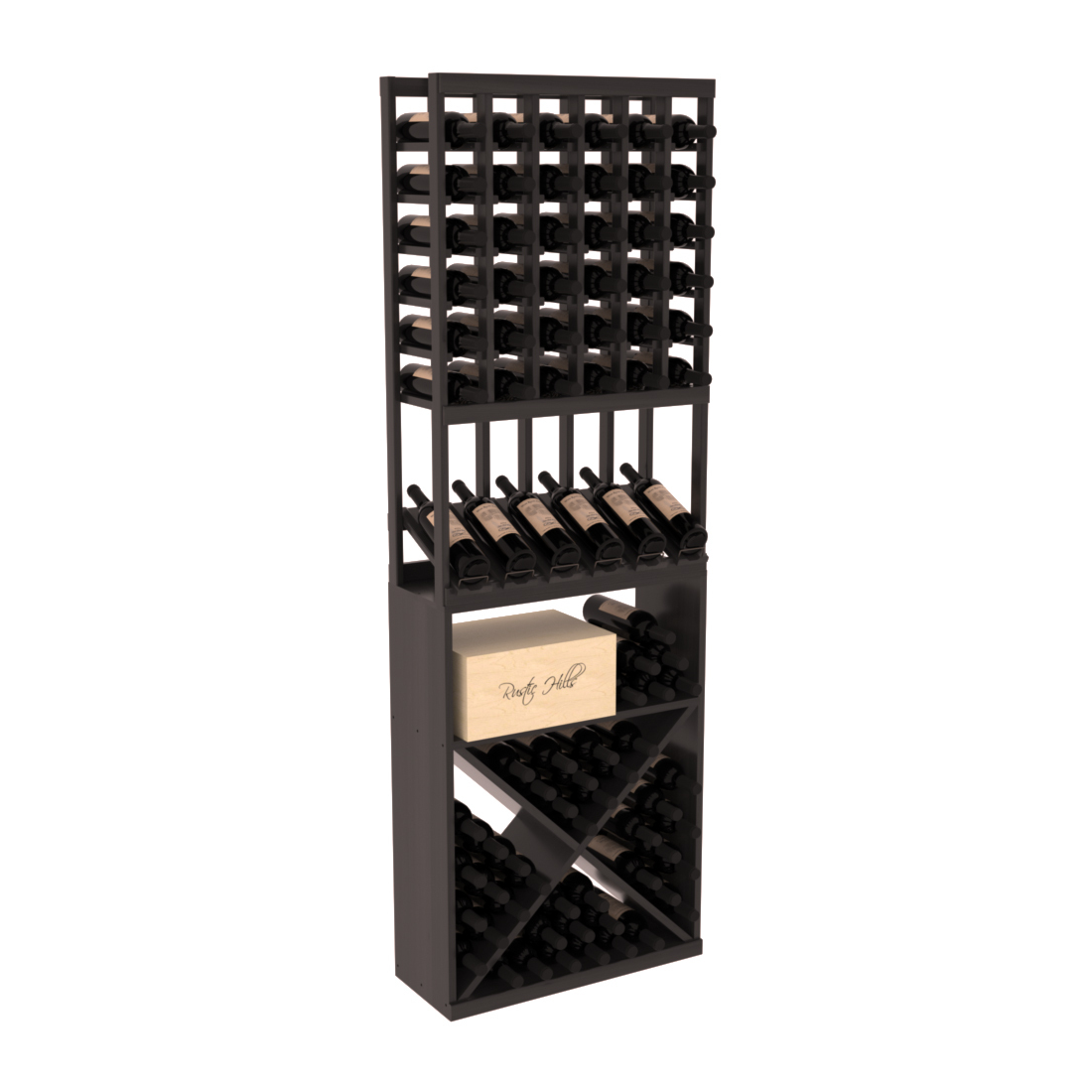 InstaCellar 6 Column High Reveal / X Bin Combo – Premium Redwood / Black stained